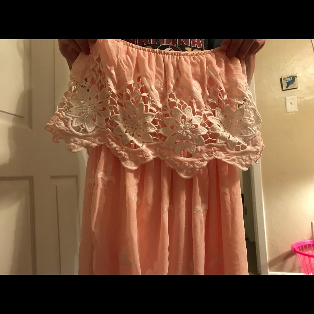strapless ruffle & lace dress .
